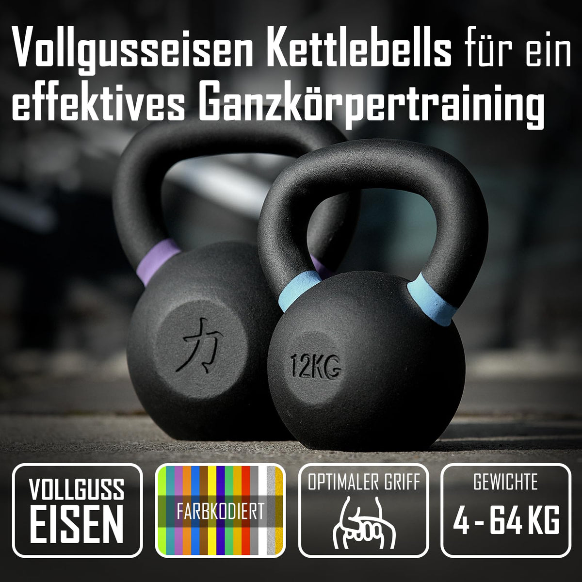 Strength Shop Kettlebell-Set Gusseisen 58kg Gesamtgewicht 10kg+20kg+28kg