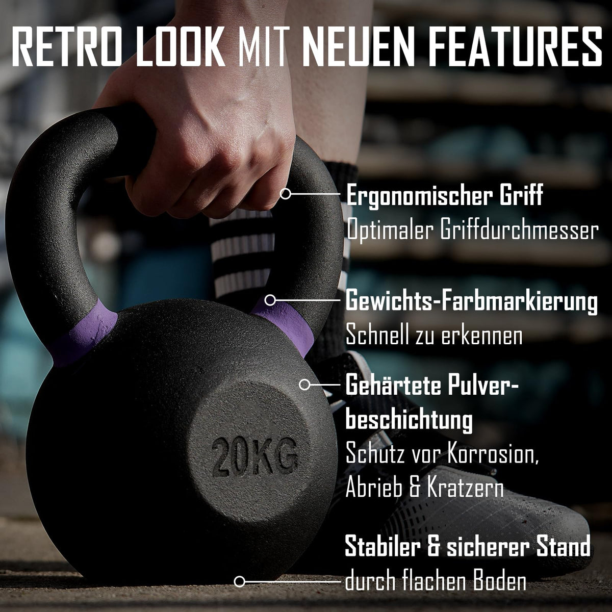 Strength Shop Kettlebell-Set Gusseisen 58kg Gesamtgewicht 10kg+20kg+28kg