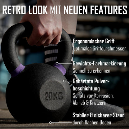 Strength Shop Kettlebell-Set Gusseisen 58kg Gesamtgewicht 10kg+20kg+28kg