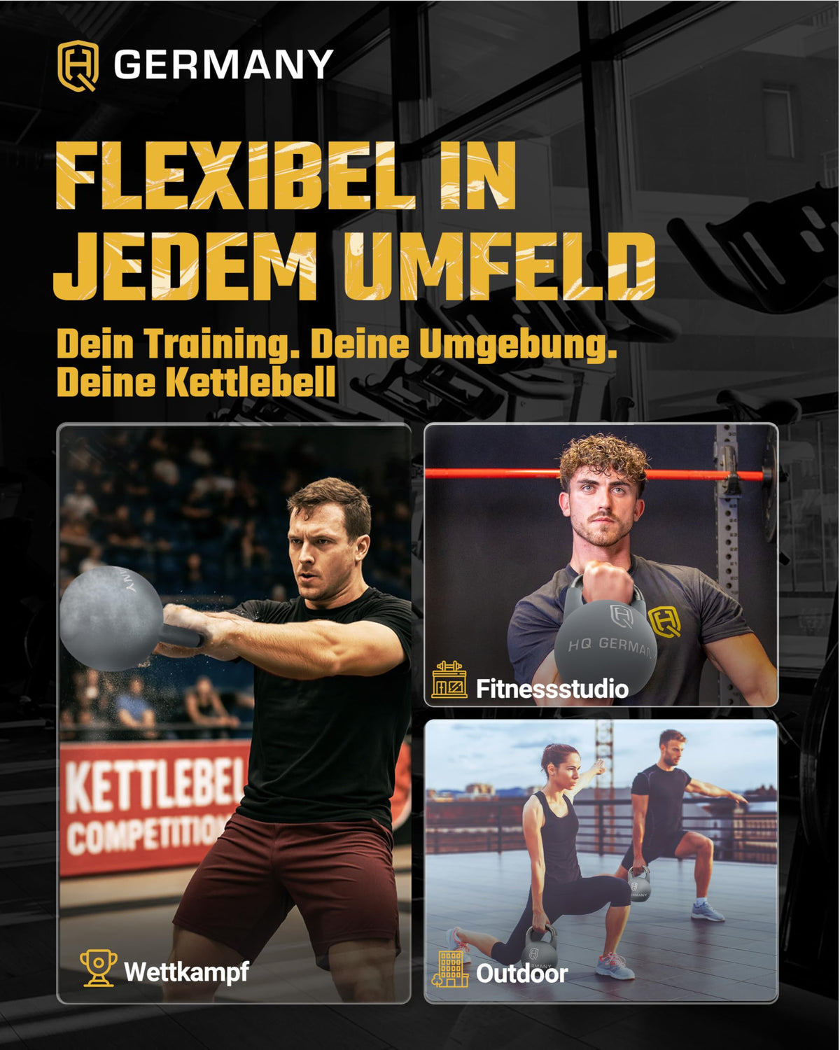 HQ Germany® Competition Kettlebell | 8-36kg | Sets | Edelstahl Griff | ±200g Gewichtstoleranz | Pulverbeschichtet, Gewicht:36KG