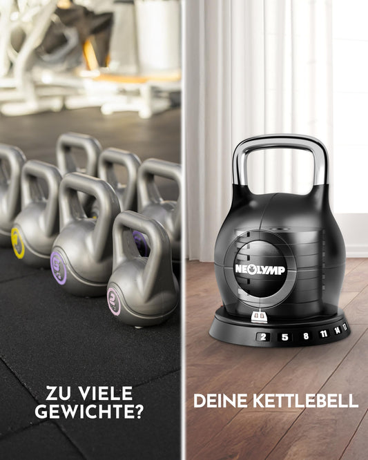 NEOLYMP 7-in-1 Verstellbare Kettlebell 1,5-20kg Kugelhantel mit Edelstahl-Griff