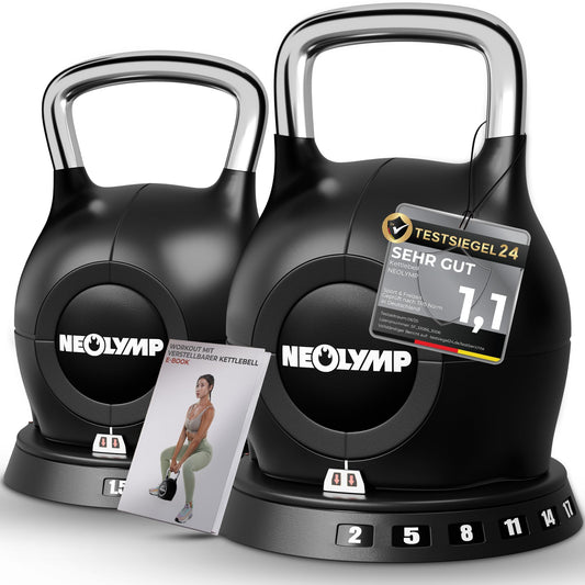 NEOLYMP 7-in-1 Verstellbare Kettlebell 1,5-20kg Kugelhantel mit Edelstahl-Griff