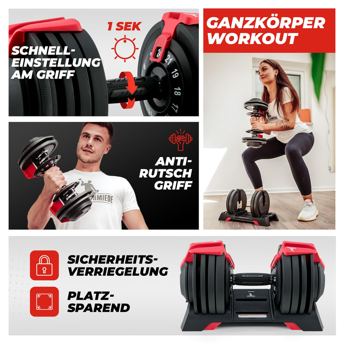 SPORTSCHMIEDE Verstellbares Kurzhantel-Set Paar [Gewicht einfügen, z.B. 24kg]